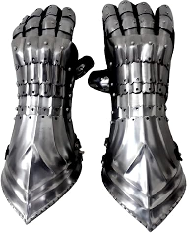 Mittelalterliche Rüstung Stulpen Historische Nazgul Arm Handschuhe Ritter Larp Krieger Gauntlet Europäische Kreuzritter Arm Handschuhe Rollenspiel Kostüm, silber, One size