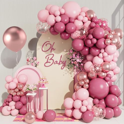 FUNTE Pink Balloon Arch Kit, 118pcs, Dusty Pink, Pastel Pink, Rose Gold, Baby Shower, Bridal, Engagement, Wedding, Baby Girl Birthday Decorations