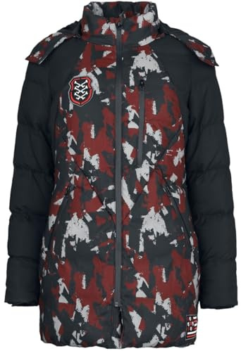 Rock Rebel by EMP Damen camouflage Winterjacke in rot-schwarz mit Patches L