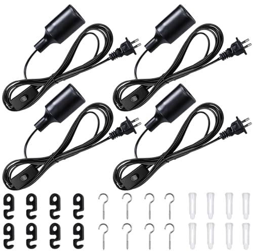 4 Pcs E27 Lampenfassung Mit Schalter, Lampenfassung Für Flaschen E27, Lampenfassung E27 Mit 6m Kabel, E27 Fassung Lampenfassung Mit Kabel Fassung Für Büro Küche Wohnzimmer Kinderzimmer (Schwarz)