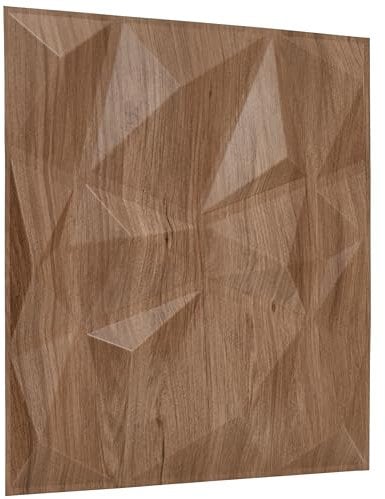 NOVECRAFTO Wooden Diamond Effect 3D Wall Panels - 20 Sheets Covering 5 sqm | 53.82 sqf Interior Cladding Panels Set | 3D Wall Tiles Diamond Design in Matte Wooden - Each Panel Size 19.6 x 19.6