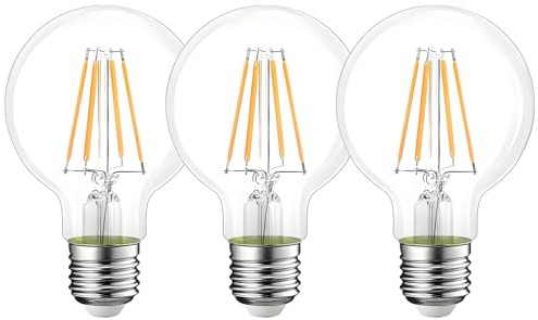 HUAMu 4W G80 (80mm) E27 LED Filament Glass Globe Warm White 2700K, 40 Watt Incandescent Bulb Equivalent, Retro Edison Decorative Bulbs, AC 220-240V, Non-dimmable, Pack of 3
