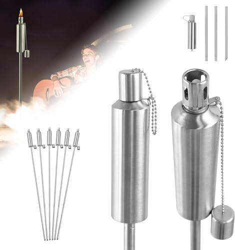 ACXIN Citronella Fackeln 6er Set, 115cm Ölfackel Lampe Outdoor Fackeln aus Edelstahl Gartenfackeln für außen mit Glasfaserdocht und Löschkappe, Nachfüllbarer Kraftstoff: 330 ml