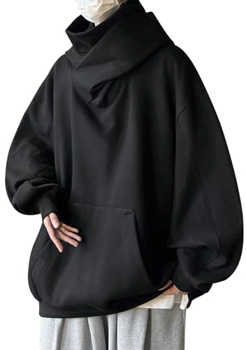 Fulidngzg Ninja Hoodie Herren Dicke Pulli Rollkragenpullover Harajuku Schalkragen Pullover Kapuzenpullover Vintage mit Kapuze Hoodie Oversized Fleece Fleecepulli Sweatshirts Sweater