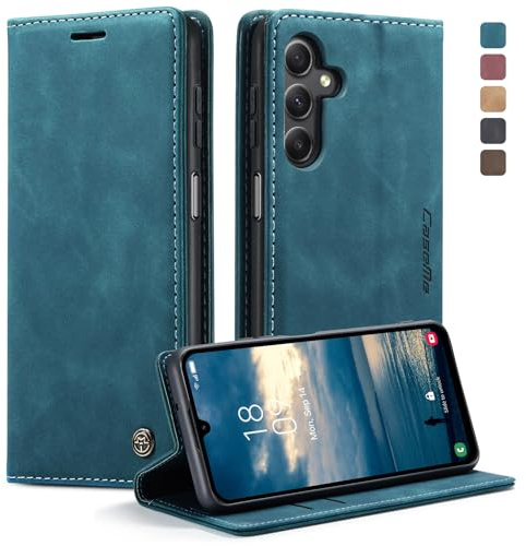 KZB Handyhülle für Samsung Galaxy A25 5G Hülle Premium Lederhülle Klappbar Flip Case Tasche Magnet Kartenfach Standfunktion Klapphülle Schutzhülle für Samsung Galaxy A25 5G 6,5'' - Blaugrün