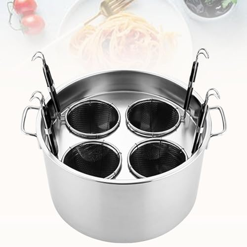 YMAOMAO Stainless Steel Pasta Cooker Insert Set, Commercial Stainess Steel Pasta Pot Cooker Insert Set with Divider and Colander Strainer for Pasta, Noodles, Veggies,4Holes