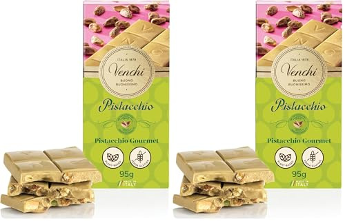 Venchi - Tavoletta di Cioccolato Pistacchio Gourmet, Cioccolato Bianco e Pasta di Pistacchio, con Pistacchi Interi Croccanti, 95 g, Senza Glutine, Senza Coloranti e Senza Conservanti (Confezione da 2)