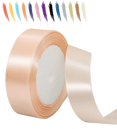 Champagnerrosa 25mm Satinband 23 Meter, Polyesterband, verschönern Sie Ihre Bastelarbeiten und Feiern, ideal für Geschenkverpackungen, Dekorationen, Hochzeitsautoband, Bänder zum Basteln