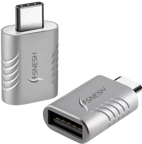 SNESH (2Pack) USB C to USB 3.1 Adapter, USB-C Male to USB Female Adapter applicable charging, data transfer as well charger compatible with laptop, tablets, Mbook and smart Phone (silver color)