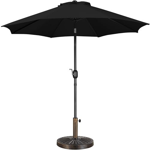 Yaheetech 2.7m Garden Parasol Umbrella Patio Table Umbrella Outdoor Tilting Crank & Handle Parasol with 14kg Resin Base Stand Black