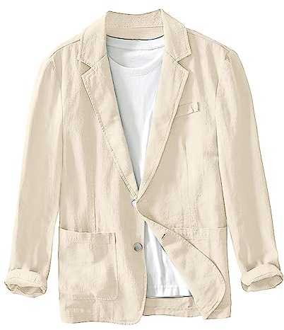 Herren Leinen Sakko Blazer Freizeit Anzugjacke Zwei Leichte Sportmäntel Slim fit Leisure Blazer