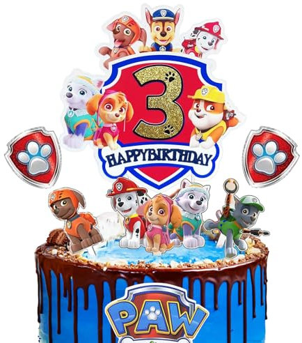 Ctxtqtdt Decoracion Tartas Cumpleaños Paw Dog 3 Año para Niños Niñas, Topper Tarta Cumpleaños Paw Dog, Decoración de Cupcakes, Cake Topper para Fiesta de Cumpleaños Niños (3)