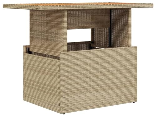 vidaXL Table de Jardin, Table à Manger, Table de Repas, Meuble de Patio Terrasse Arrière-Cour Extérieur, Beige Résine Tressée et Bois Acacia