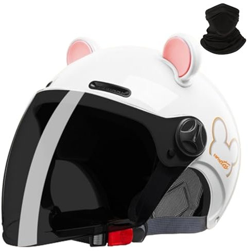 Offener 3/4 halber Motorradhelm mit Ohren, ECE Genehmigter offener Helm für Erwachsene Roller, Go-Kart ATV Rennradhelme für Männer und Frauen (P, 56-62CM)