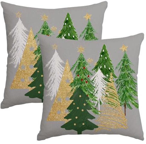 Miaikoe Weihnachtskissenbezüge 50x50 cm Set von 2 Weihnachtsbaum Grau Dekorative Wurf Kissenbezüge Winter Urlaub Kissenbezüge Dekor für Home Couch Sofa