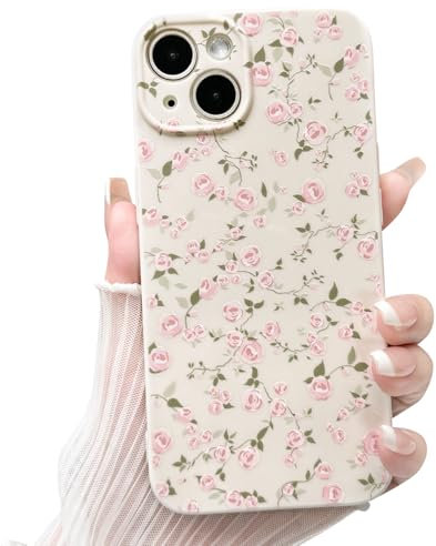 NITITOP Compatible with iPhone 13 Case Cute Flower for Women Girls Floral Light Pink Rose Design Vintage Shockproof Soft Girly Slim TPU Fashion Protective Phone Cover - Light Pink
