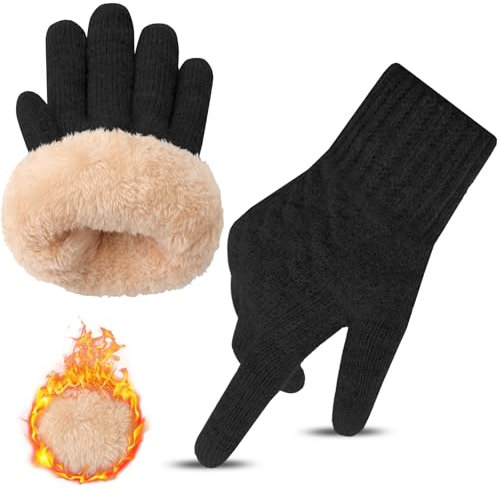 Kiiwah Thermo Handschuhe für Herren und Damen, Touchscreen Kompatibel, Warm mit Fleecefutter, Unisex, Schwarz, Sporthandschuhe für Outdoor, Laufen, Wandern, Skifahren, Radfahren