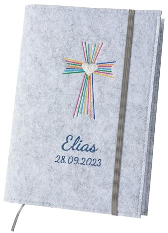 personalisierbare Bibelhülle aus Filz - Bibel Schoner in Standardgröße - Schutzhülle für Schulbibel personalisiert mit Namen - Bibeletui, Bibelüberzug