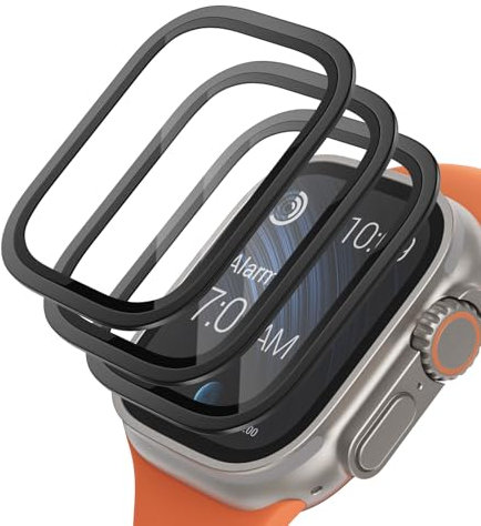 Tuocal Protector de pantalla compatible con Apple Watch Ultra 2, protector de pantalla, marco de aleación de titanio, película de vidrio templado 9H, impermeable, cobertura completa, paquete de 3