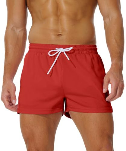 AIMPACT Sporthose Herren Kurz 3 Inch Mesh Basketball Shorts Herren Atmungsaktive Jogginghose Kurz Tennishose mit Taschen (Rot-M)