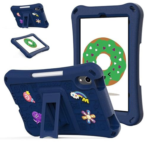 Funda para tablet iPad Mini de 7ª generación de 8.3 pulgadas 2024, apta para niños, soporte integrado, bonitos dibujos animados, funda ligera de espuma EVA a prueba de golpes, azul marino