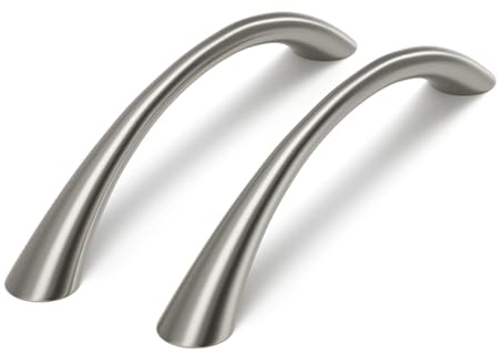 LONTAN 10 Stück Silber Griffe für Küchenschränke, 128mm Lochabstand Möbelgriffe, Gewölbte Küchengriffe, Modern Schrankgriffe, Schubladengriffe, Gebürstet Türgriffe