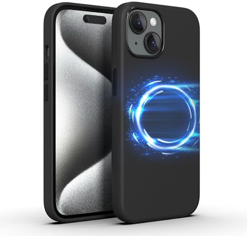 GLYXOR Coque Premium pour iPhone 15 Noir Mat en Silicone, Compatible avec MagSafe, 4 Couches de Protection, Coque magnétique Fine, Antichoc et Anti-Rayures pour Apple iPhone 15 Slim Case