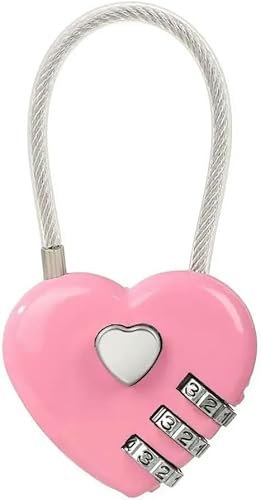 Pink Combination Lock, 2025 Upgraded 3 Digit Heart Shaped Padlock for School Gym Locker, Sports Locker Lock, Luggage, Fence, Backpack, Valentine Gift, Luggage Accessories