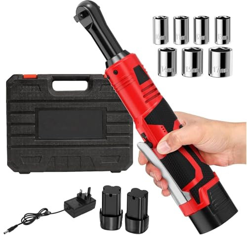WUDLEP 16.8V 3/8 Cordless Ratchet Wrench Kit, Electric Ratchet, Variable Speed, 2X2.0Ah Li-Ion Batteries and Charger, 7 Sockets, 10/11/12/13/14/15/17mm Socket, 3/8 Adapter