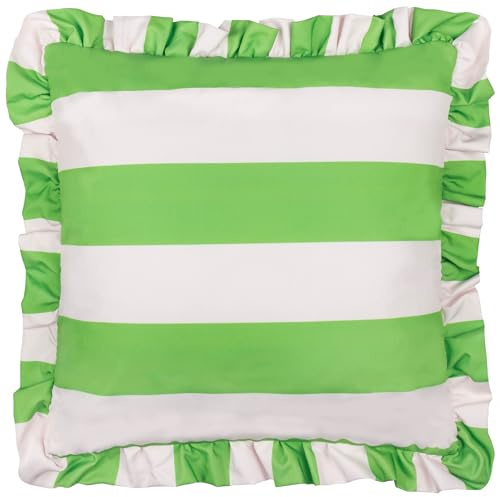 furn. Palm Royale Stripe Polyester Gefülltes Kissen – Wasserabweisend Kräftig Gestreift Rüschenbesatz Outdoor Dekoratives Kissen (Grün – 50x50cm)