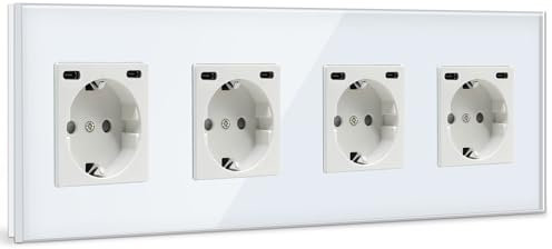 BSEED Steckdose mit USB C(5 V 2.1A),Unterputz Steckdose (Typ C und Typ C),16A 250V 4 Fach Wandsteckdose,2*USB C Einbausteckdose Geeignet für Phone,Pad-299mm*86mm,Weiß