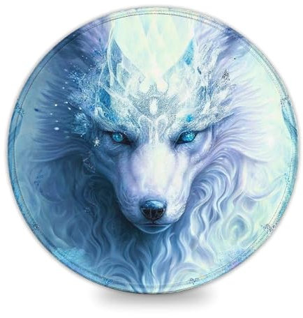 LLONGKT White Fox Gaming Mouse Pad (20,3 cm) Computer Mouse Pad per Gaming/Ufficio/Bussiness con bordi cuciti Base in gomma antiscivolo