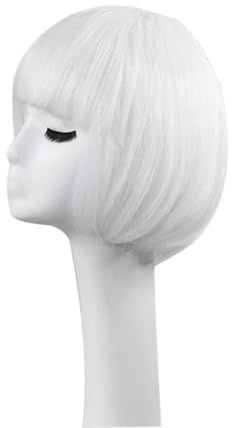 Perücke Kurze Perücke Bunte BOB Perücke Damen Wig Haar Perücken Gerade Perücke Studentin Kurzhaarperücke Perücke kurze Haare für Karneval Fasching Cosplay Mottoparty Halloween,Weiß