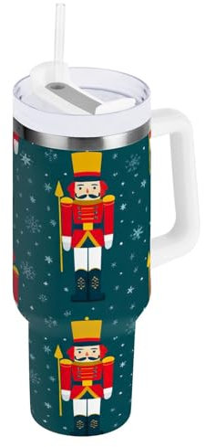 RPLIFE Tazza natalizia Schiaccianoci verde, in acciaio inox, isolante, con manici, bicchiere da caffè da donna