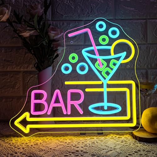 ineonlife Cocktail Bar Neon Light Sign Cocktail Arrow Neon Sign for Wall Decor Bar Led Sign for Bars,Man Cave,Tavern,Club,Parties,Wine Gift
