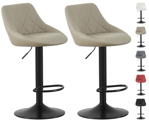 mcc direct Set of 2 Bar Stools, Height Adjustable Swivel Barstools, Counter Stools with Backrest, Faux Leather Seat, Footrest and Metal Base for Home, Kitchen and Restaurant (Brown) - Stanley