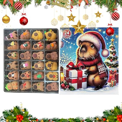 Capybara Adventskalender 2025, 24 Tage Weihnachten Countdown, Weihnachts Countdown Kalender Mit 3D Sammelbaren Capybara -Figuren Für Kinder Mädchen Familie