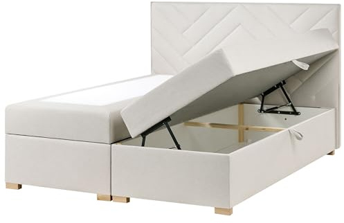 Beliani Divan Bed with Ottoman Lift Up Storage Upholstered with Headboard EU King Size 5ft3 Off White Esquire