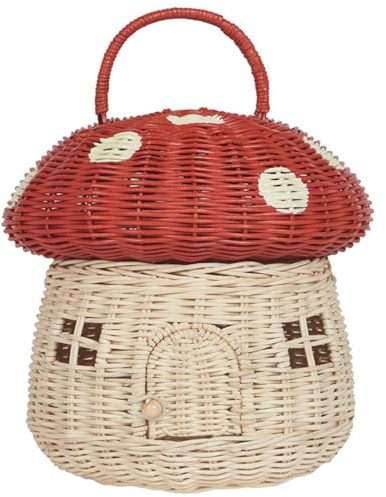 Pilzkorb mit Deckel, Pilzkorb, 27, 9 cm, Hausform mit Deckel, tragbar, dekorativ, Rattan mit Griff, Fotografie-Requisiten, Geschenke für Kinder, Futtersuche