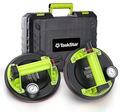 Taskstar Glass Suction Cups to Lift Large Glass: 8 Glass Suckers Lifters with Pressure Gauge, 450 LBS Max Load, Heavy Duty Vacuum Lifter for Contractor/Tiler/Stone Installer/DIYer