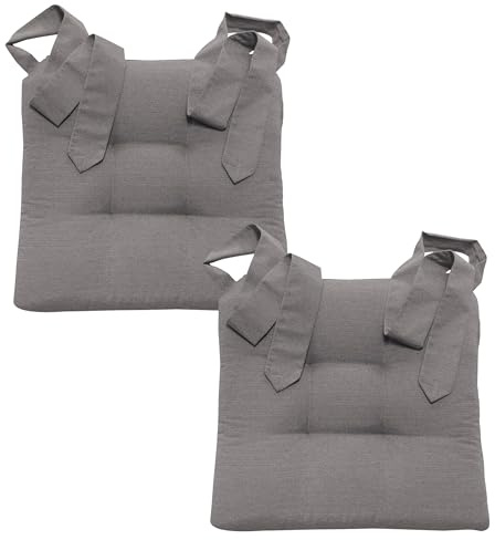 MAGMA 2er-Set Sitzkissen Stuhlkissen Polsterauflage Auflage ca. 42x46x7cm mit Breiten Schleifenbändern (Grau)