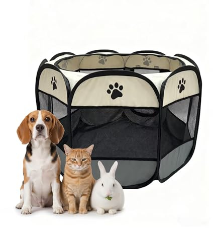 Relaxdays Welpenauslauf, faltbar, HxD: 43x73 cm, Indoor, Outdoor, Pop-up, tragbares Hundegehege, Polyester, Mehrfarbig