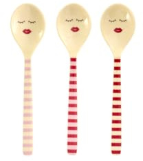 RICE Löffel Set Teelöffel mit Streifen pink rot, Melamin BPA frei, Spülmaschinengeeignet bis 70°C - 3 Stück
