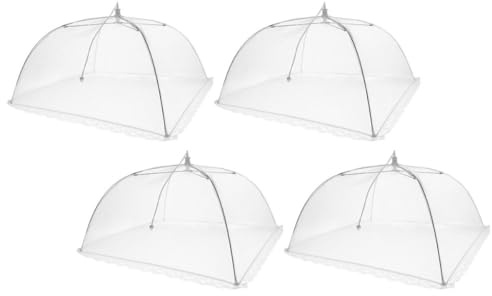 Healeved 4pcs White Dome Mesh Food Covers with Wire Frame Washable and Protective Food Covers for Outdoor Picnics and Barbecues Simple and Convenient Design