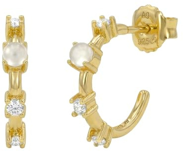 NOELANI - Damen Ohrringe 925 Silber - Vergoldet/Golden - mit Zirkonia und Chalzedon - Creole - NOE-E0025