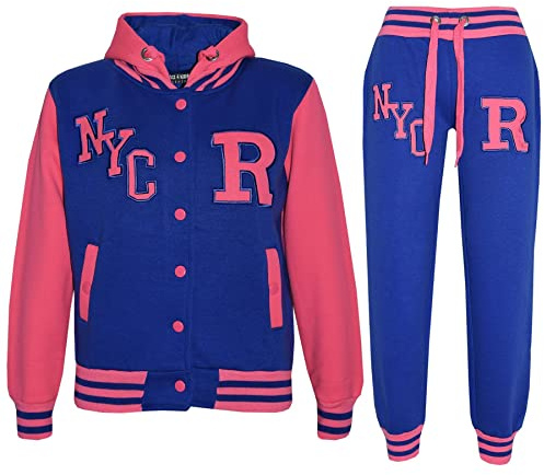 A2Z 4 Kids Unisex Girls Boys Baseball Tracksuit R Fashion Fox - T.S Baseball NYC Royal & Neon Pink 11-12