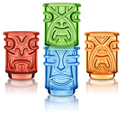 Final Touch TIKI Stapelbar Shot Glasses Schnapsgläser COLOURED Farben 60ml Hawaiian Themed 4 Stück - TK5402