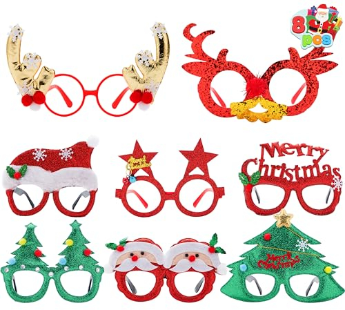 JOYIN 8 Stück Weihnachtsfeier Brillengestell mit 8 Designs, Weihnachten Brillen Rahmen für Weihnachtsfeiern, Weihnachtsdekorationen und Fotostudio (EINHEITSGRÖßE FÜR ALLE)