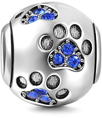 Hundepfötchen-Anhänger, aus 925er-Sterlingsilber, Tieranhänger, Geburtstagsanhänger, für Pandora-Bettelarmbänder blau
