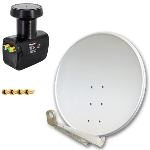 PremiumX DELUXE100 SAT Anlage 100cm Alu Grau Twin LNB 2 Teilnehmer Sky Full HD 4K TV Set